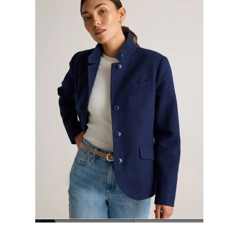 New! Quince Wm' Navy S Stand Up Collar Blazer Italian Luxuty Wool Classic #97